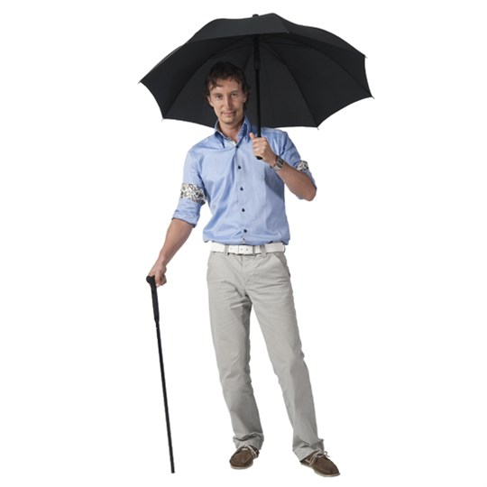 Umbrella and walking stick in one.