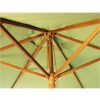 Strong wooden frame under the light green 2.5m wooden parasol