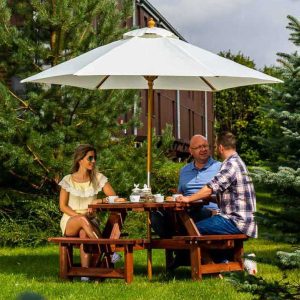 2.5m natural 2.5m wooden parasol in the garden