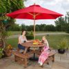 Red 2.5m wood pulley parasol in the garden