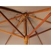 Strong wooden ribs supporting the canopy of the taupe wood pulley parasol