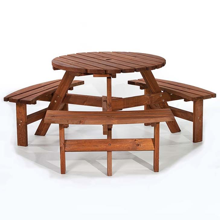 Round Bwood Commercial Picnic Table, 6 Seater Round Wooden Picnic Table